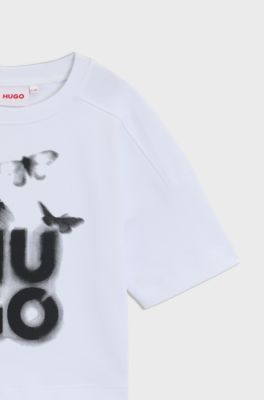 Kids' loose-fit T-shirt in cotton with logo artwork, White
