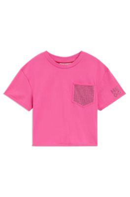 Kids-T-Shirt in Cropped-L&auml;nge aus Baumwolle mit aufgesetzter Tasche, Pink