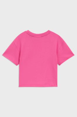 T-shirt corta per bambini in cotone con tasca applicata, Rosa