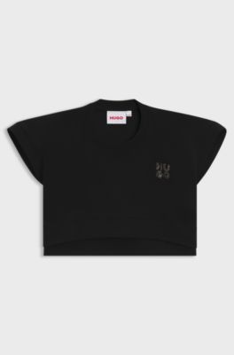 T-shirt Loose en coton avec logo clout&eacute; pour enfant, Noir