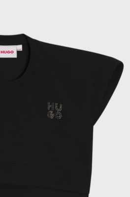 Kids' loose-fit T-shirt in cotton with studded logo, Black