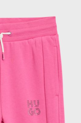 Pantalones de ch&aacute;ndal para ni&ntilde;os de algod&oacute;n con logotipo de tachuelas, Pink