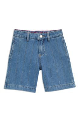 Kids' relaxed-fit denim shorts with studded stripes, Blue