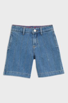 Kids' relaxed-fit denim shorts with studded stripes, Blue
