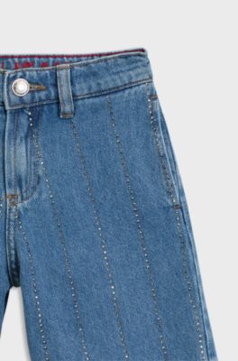 Relaxed-fit kindershort van denim met stud-strepen, Blauw