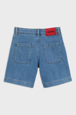 Relaxed-fit kindershort van denim met stud-strepen, Blauw