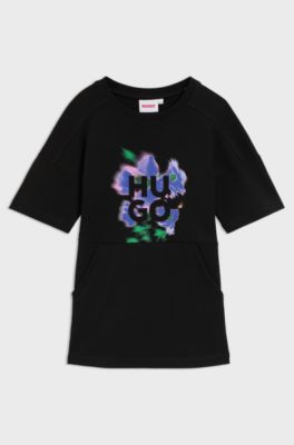 Kids' T-shirt dress in cotton with logo artwork, Black