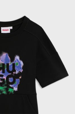 Vestito stile T-shirt da bambina in cotone con grafica con logo, Nero
