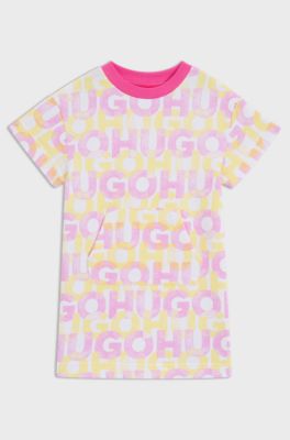 Kids-Kleid aus French Terry mit Logo-Print, Gemustert
