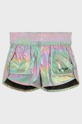 Iriserende kindershort met logoprint, Zilver