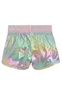 Changierende Kids-Shorts mit Logo-Print, Silber