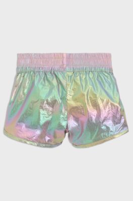 Changierende Kids-Shorts mit Logo-Print, Silber