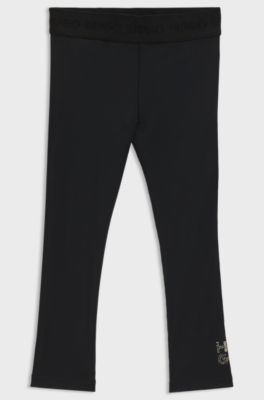 Kids' leggings in stretch jersey with studded logo, Black