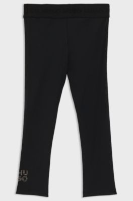Kids' leggings in stretch jersey with studded logo, Black