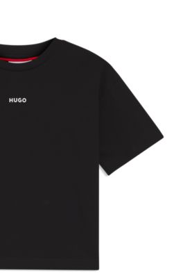 T-shirt per bambini in cotone con logo stampato, Nero