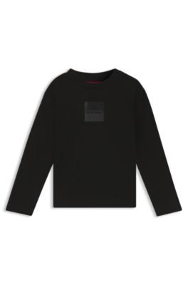 Kids' long-sleeved T-shirt in cotton with split logo, Black