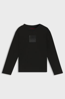 T-shirt &agrave; manches longues en coton avec logo revisit&eacute; pour enfant, Noir