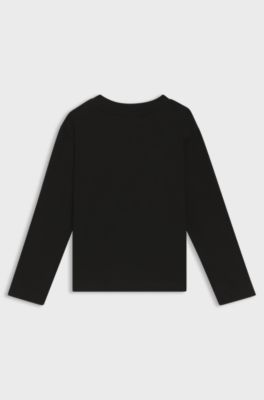 Kids' long-sleeved T-shirt in cotton with split logo, Black