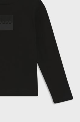 Maglia a maniche lunghe per bambini in cotone con logo spezzato, Nero