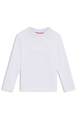 Kids' long-sleeved T-shirt in cotton with split logo, White