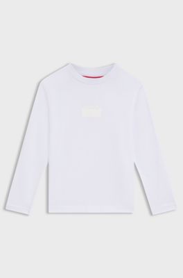 키즈 스플릿 로고 롱 슬리브 코튼 티셔츠, 화이트