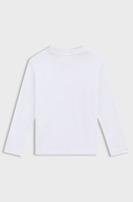 키즈 스플릿 로고 롱 슬리브 코튼 티셔츠, 화이트