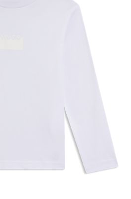 Kids' long-sleeved T-shirt in cotton with split logo, White