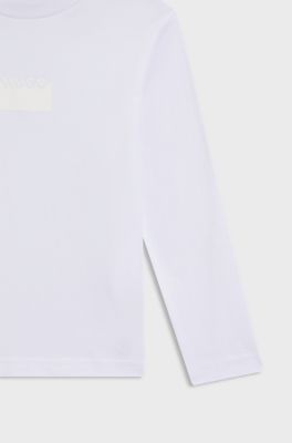 키즈 스플릿 로고 롱 슬리브 코튼 티셔츠, 화이트