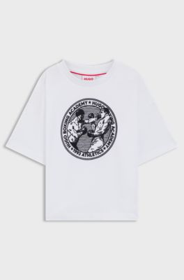 Katoenen T-shirt voor kinderen met boks-artwork, Wit