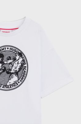 Katoenen T-shirt voor kinderen met boks-artwork, Wit