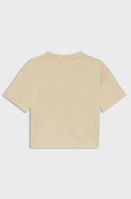 Kids' T-shirt in cotton with velvet-effect logo, Beige
