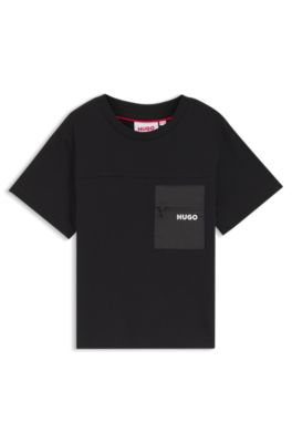 Kids' T-shirt in cotton with zipped ripstop pocket, Black