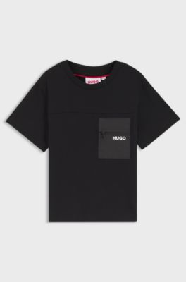 Kids' T-shirt in cotton with zipped ripstop pocket, Black