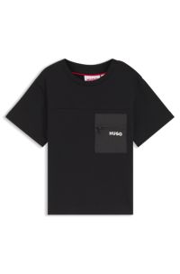 T-shirt en coton avec poche ripstop zippée pour enfant, Noir