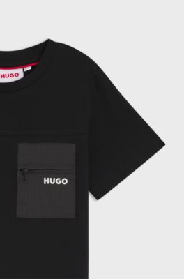 Kids' T-shirt in cotton with zipped ripstop pocket, Black