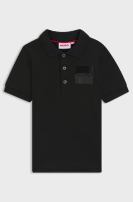 Kids' stretch-cotton polo shirt with split logo, Black