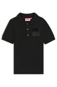 Kids' stretch-cotton polo shirt with split logo, Black