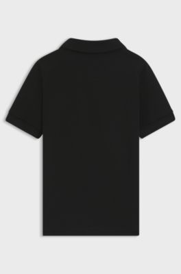 Kids' stretch-cotton polo shirt with split logo, Black