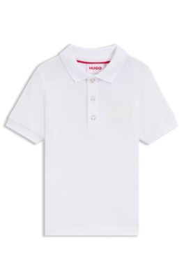 Kids' stretch-cotton polo shirt with split logo, White