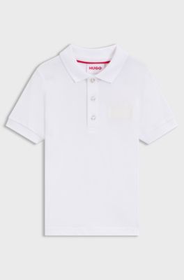 Kids' stretch-cotton polo shirt with split logo, White