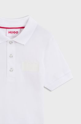 Kids' stretch-cotton polo shirt with split logo, White