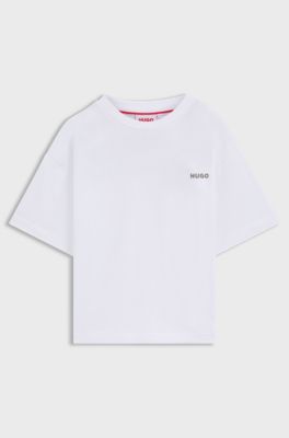 Katoenen T-shirt boks-artwork op de rug voor kinderen, Wit