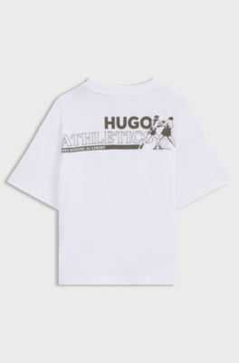 Katoenen T-shirt boks-artwork op de rug voor kinderen, Wit