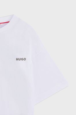 Katoenen T-shirt boks-artwork op de rug voor kinderen, Wit