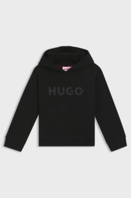 Felpa con cappuccio per bambini in misto cotone con logo stampato, Nero