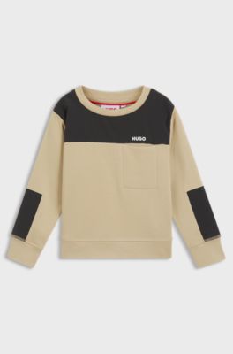 Fleece kindersweatshirt van katoenmix met ripstopdetails, Kaki