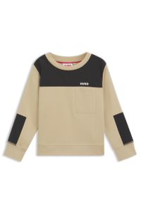 Kids' sweatshirt in cotton-blend fleece with ripstop trims, Khaki