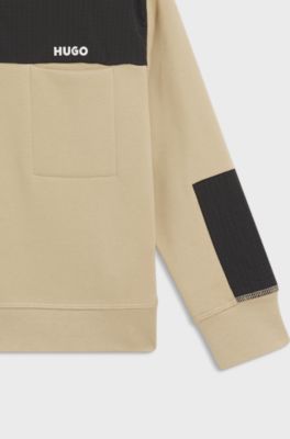 Kids' sweatshirt in cotton-blend fleece with ripstop trims, Khaki