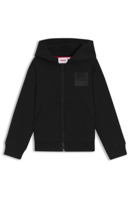 Kids' zip-up fleece hoodie with split logo, Black