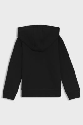 Felpa con cappuccio in pile per bambini con zip e logo spezzato, Nero